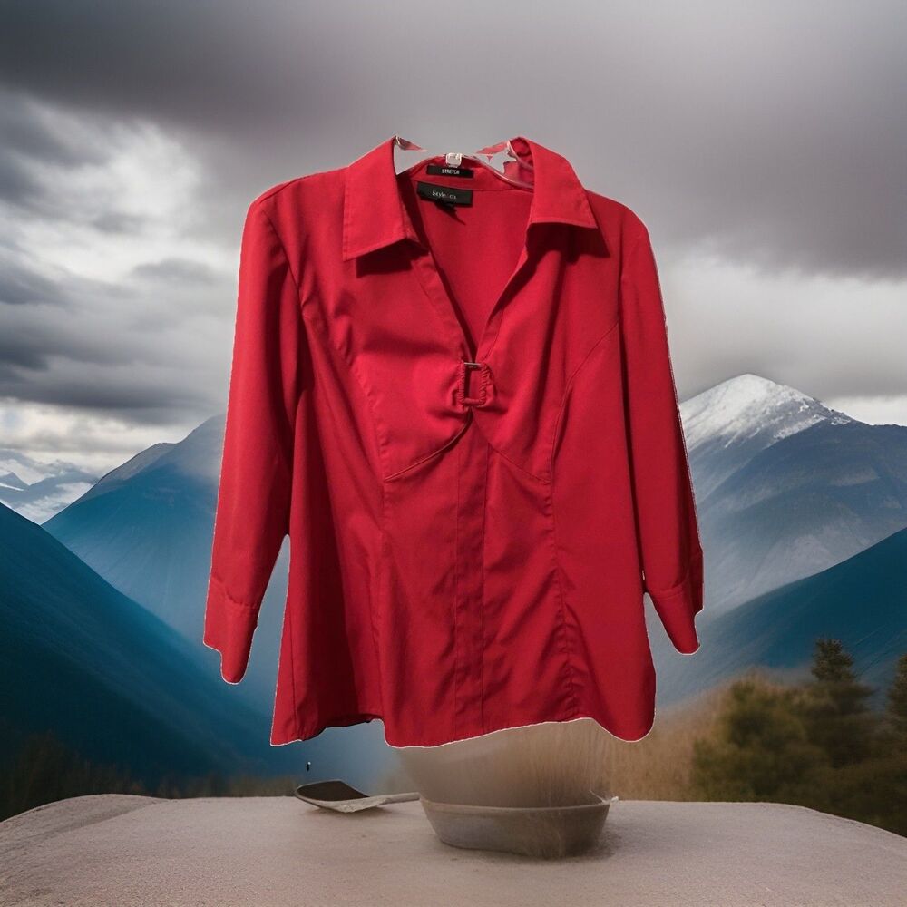 Style & Co. Top Size 12 Red Side Zip Stretch Career or Casual Good Condition
